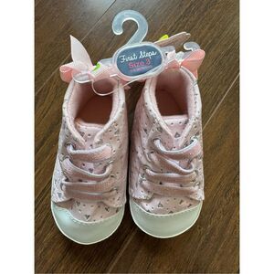 First Steps size 3 6-9 month baby girl sparkle pink lace shoes
